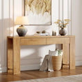 Furologee 60 inch Long Entryway Console Table with Drawers, Farmhouse Sofa Table Behind Couch, Entrance Accent Table for Hallway, Living Room, Foyer, Bedroom, Wooden Thick Tabletop (Natural)