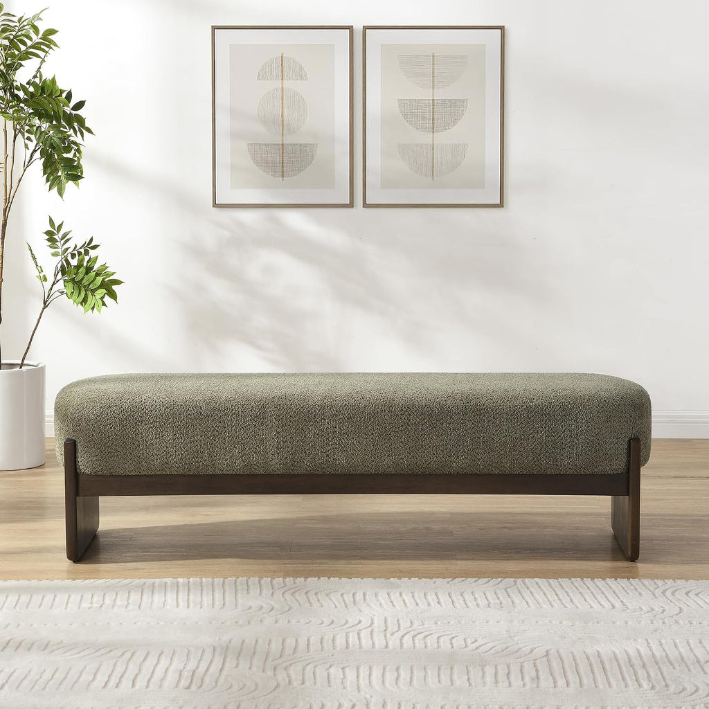 Virubi Elegant Upholstered Loop Yarn Ottoman, Dark Green End of Bed Entryway Benches, Corner Dining Bench Shoe Stool for Indoor Bedroom Living Dining Room (Dark Green)