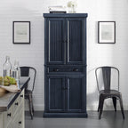 Crosley Furniture Seaside Coastal Pantry Storage Cabinet with Shelves, Kitchen, Dining, or Laundry Room, Distressed Navy