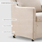 Modern Dining Chair, Linen Upholstered Dining Chairs with Back Pillow and 4 Casters, Accent Armchair for Reading Room Living Room Bedroom (Beige-1 Seat)
