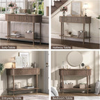 JOINICE 43" Entryway Table with Drawers,Fluted Console Table with Storage Shelf,Narrow Sofa Table for Living Room,Hallway,Foyer,Walnut
