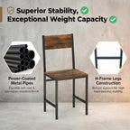 Industrial Dining Chairs Set of 4, Wooden Kitchen Chairs with Slanted Backrests & Metal Legs, 330lb Capacity, Easy to Assemble, Farmhouse Dinner Seats for Living Room, Restaurant , Rustic Brown