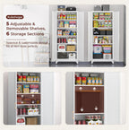Kitchen Pantry Cabinet, 75" Tall White Metal Storage Cabinet with Doors and Shelves, Kitchen Cabinet for Kitchen, Dining Room, Living Room, Bathroom, Garage and Office