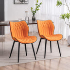 Kidol & Shellder Dining Chairs Set of 2, PU Leather Upholstered Kitchen Chairs with Back Armless, Mid Century Modern Side Chair for Dining Room, Living Room, Lounge, Restaurant, Orange