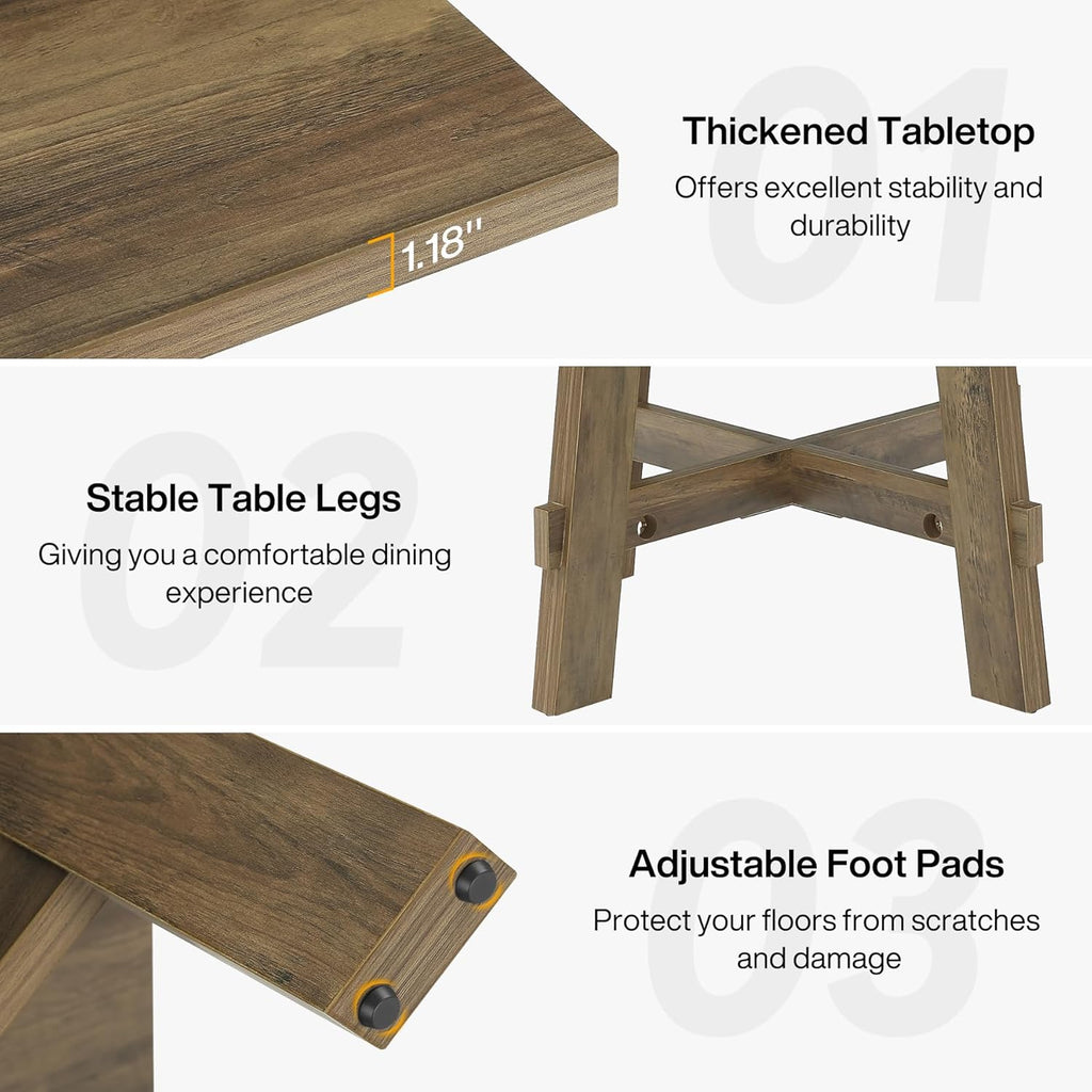 Tribesigns 47-Inch Dining Table for 4, Farmhouse Kitchen Table with Sturdy Legs and Cross Brace, Small Dinner Tables for Living Room, Apartment, Dining Room, Brown