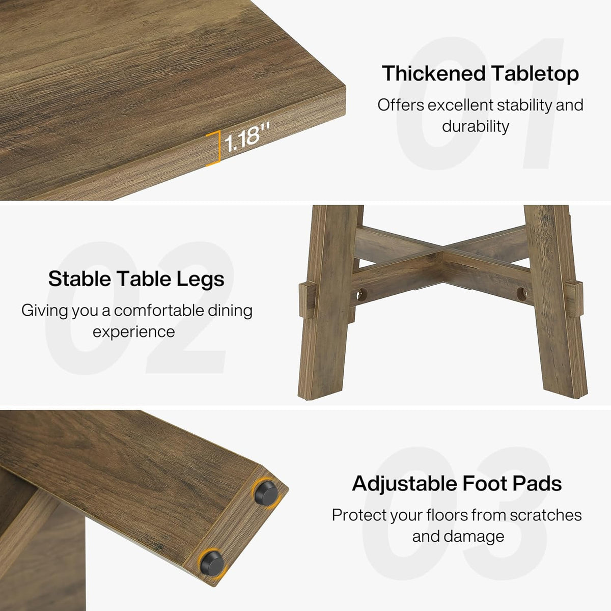 Tribesigns 47-Inch Dining Table for 4, Farmhouse Kitchen Table with Sturdy Legs and Cross Brace, Small Dinner Tables for Living Room, Apartment, Dining Room, Brown