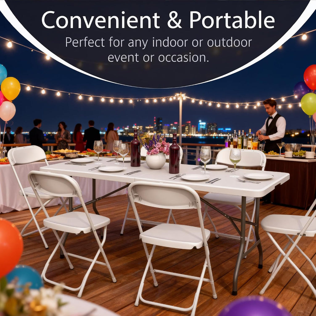 6 Feet Folding Table with Built in Handle & Fold-in-Half | Heavy Duty Portable | Lightweight Perfect for Party, Dining, Wedding, Events, Picnic Indoor, Outdoor, Camping, Utility-10P