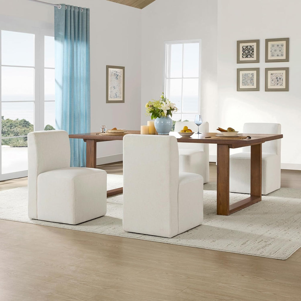 CHITA Dining Chairs with Casters Set of 4, Fully Assembled, Linen | FSC Certified Upholstered Armless Modern Rolling Dining Chairs with Rollers for Bedroom Reading Room Living Room