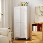 Metal Storage Cabinet with 2 Doors and 4 Adjustable Shelves, Metal Pantry Cabinet for Kitchen Living Room, Required Assembly, White,13.78" D x 27.56" W x 63.58" H