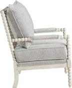 OSP Home Furnishings Kaylee Spindle Accent Chair with Antique White Wood Frame, Smoke Grey Fabric