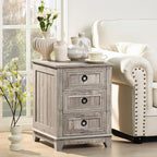 Joaxswe Farmhouse Nightstand Set 2, 18'' End Table | Sofa Bed Side Table with 3 Drawers, Oak Night Stand Cabinet for Organizer Bedroom Living Room