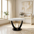 48 Inch Round Dining Table for 4-6, Modern Circle Dining Table with Black & Gold Metal Pedestal Base, Faux Marble Round Kitchen Table, 300 LBS Capacity