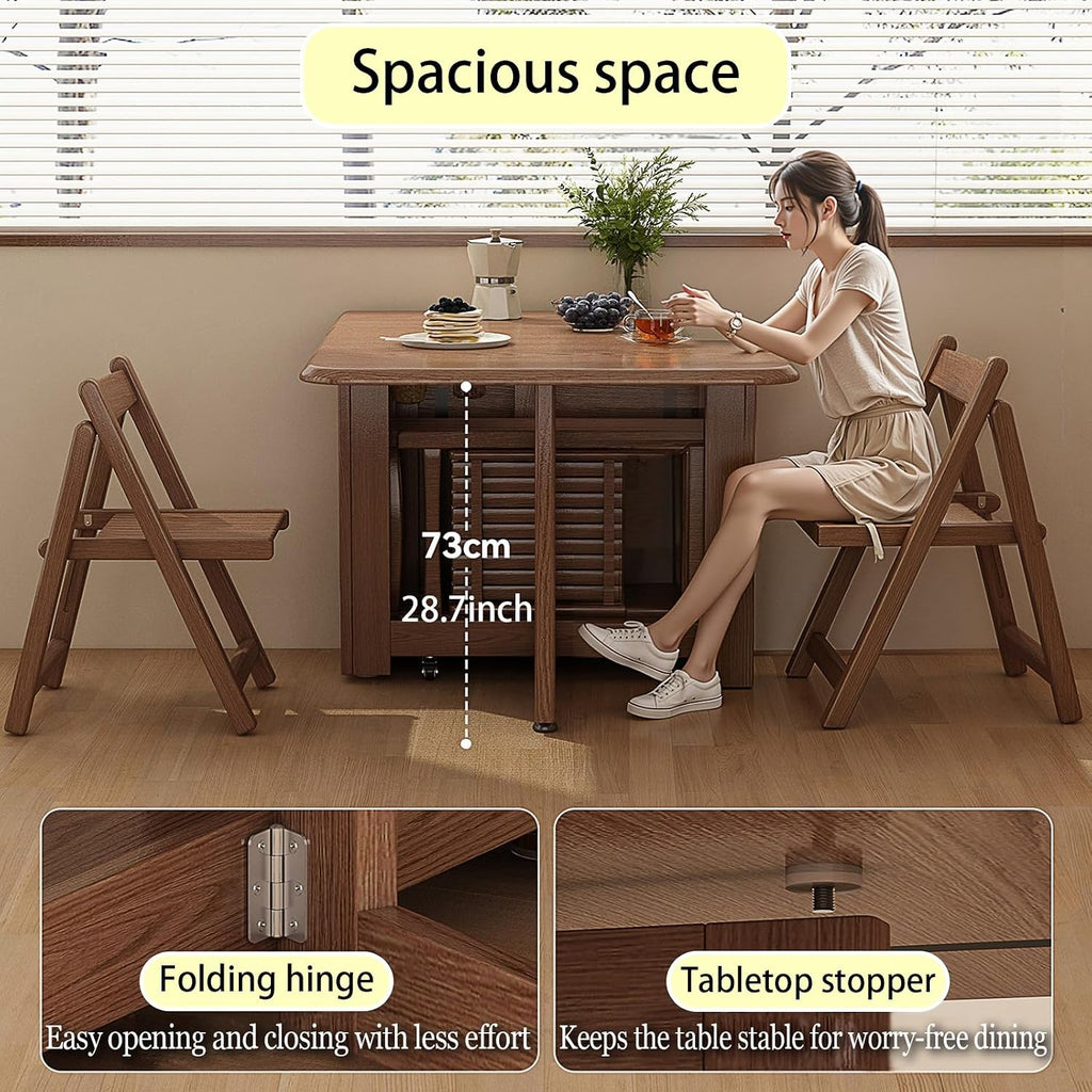 Folding Dining Table with Storage,Foldable into a Small Dining Table with Drawer and Storage,Applicable to All Room types-Walnut-120CM | 47.2"x31.5"x29.5"
