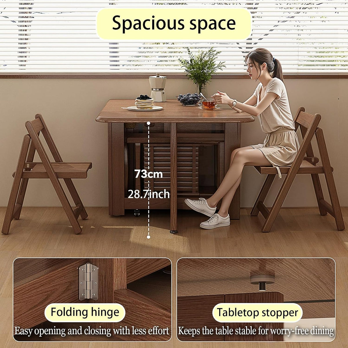 Folding Dining Table with Storage,Foldable into a Small Dining Table with Drawer and Storage,Applicable to All Room types-Walnut-120CM | 47.2"x31.5"x29.5"