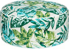 Inflatable Outdoor Ottoman,20"x9" Portable Patio Pouf,Water Resistant,Fade-Resistant,Round Blow Up Footrest Stools for Home Garden Camping Travel(Palm Leaf)