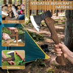 14.7" Hatchet, Camping Hatchets with 1065 Carbon Steel & Wooden Handle, Bushcraft Hatchet with Leather Sheath and Sharpener, Survival Axe for Wood Chopping, Cutting and Splitting