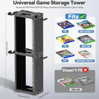 Video Game Disc Rack Tower Storage Holder Stand Universal for PS5/PS4/XBOX One/Series/NS Game, Game Organizer Shelf Display Stand for Wall Mount/Desk/Floor with Controller Holder Sega Genesis Consoles