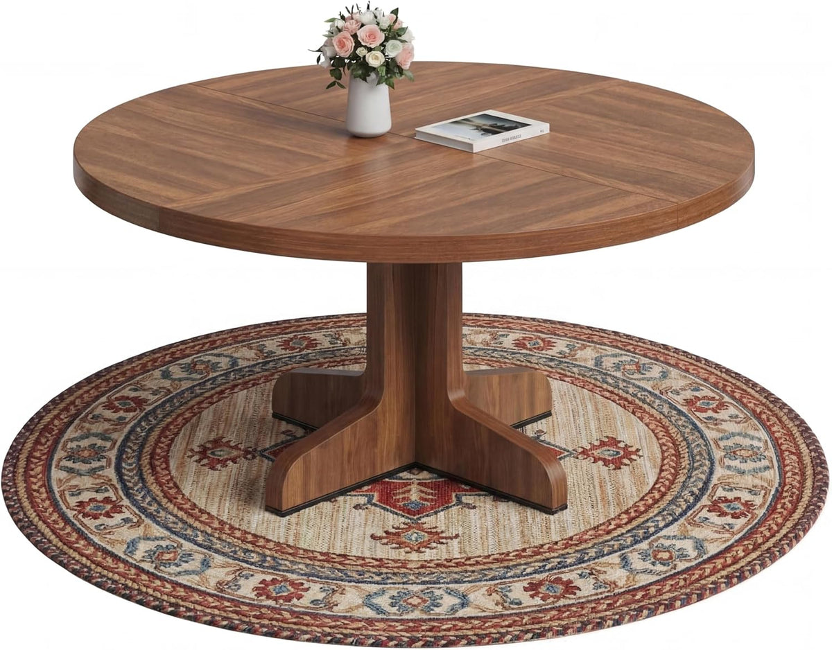 GarveeHome Kitchen Table for 4-6 People, Dining Table, Round Dining Room Table for Kitchen, 47 Inch Round Table for Dining Room, Walnut