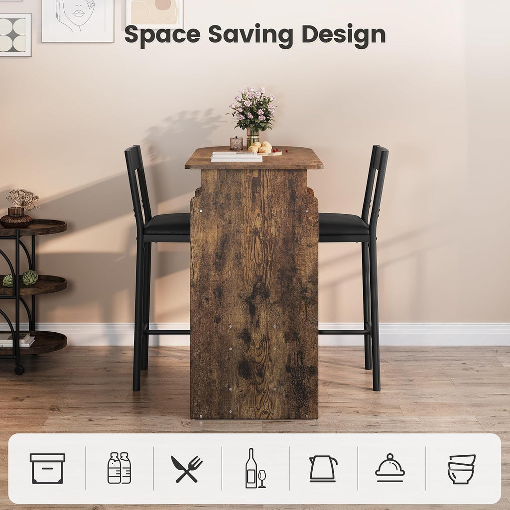 Retro Bar Table Set with 2 Chairs, Semi-Circle Kitchen Counter Dining Set | Wood-look tabletop, cozy seating, space-saving design for home bars, kitchens, apartments, and breakfast corners