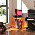 Acrylic Record Player Table with Storage Shelf, Clear Side Table Nightstand (Orange, Medium)