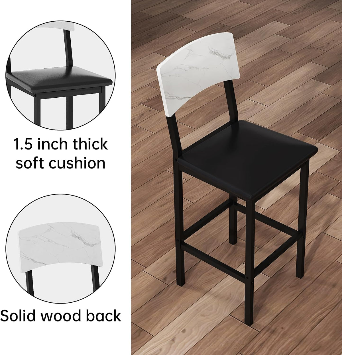 AWQM 5-Piece Dining Table Set, Kitchen Table Set for 4 (White) | Counter Height Table & 4 Upholstered Bar Stools, Compact Dining Set for Small Spaces, Dining Room, Kitchen，Easy to Assemble