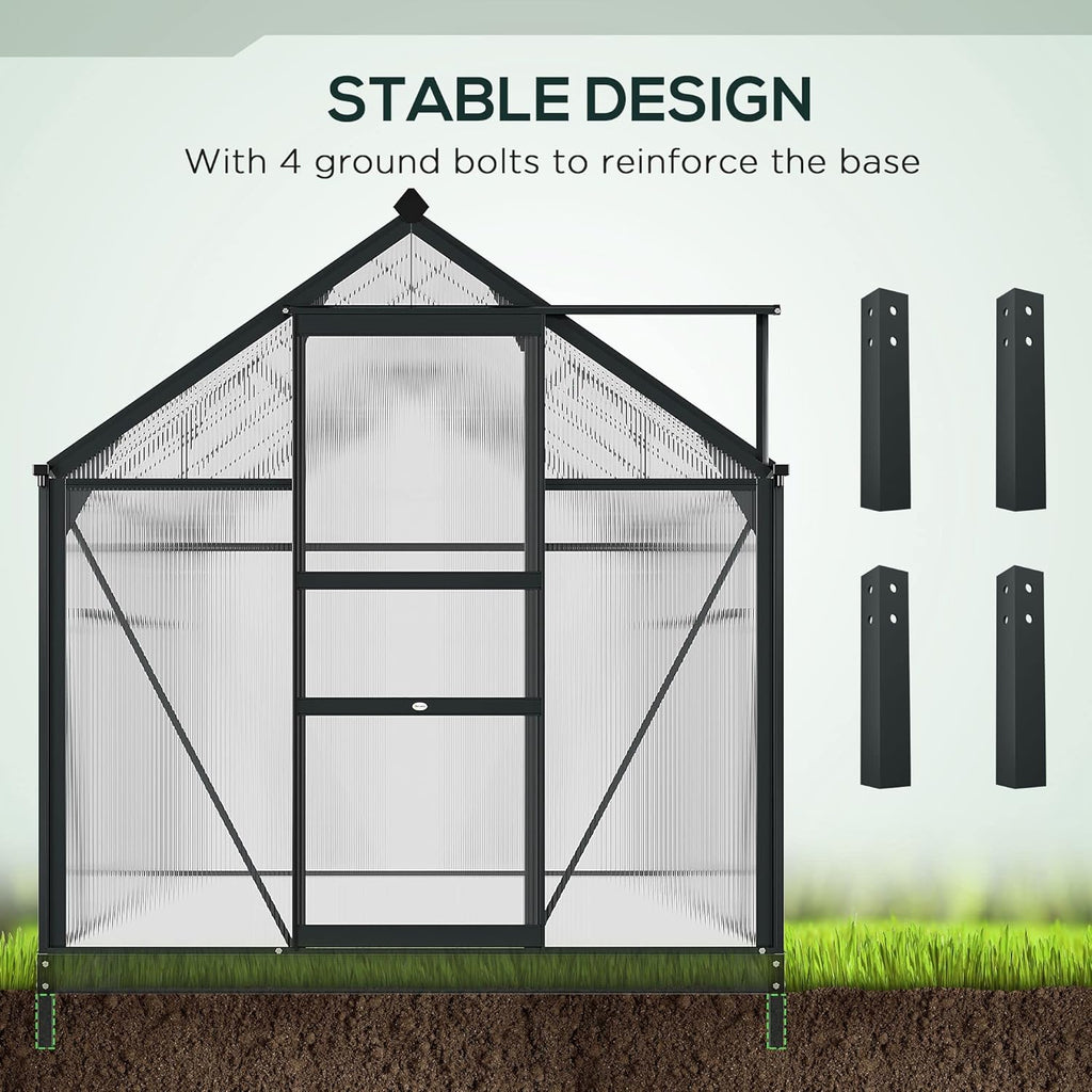 Outsunny 6' x 10' Greenhouse for Outdoors, Polycarbonate Greenhouse with Rain Gutter and Roof Vent, Aluminum Walk-in Green Houses for Outside for Patio Backyard Garden, Gray