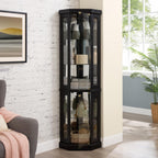 Corner Curio Cabinet, 70" H Lighted Glass Display Cage with Tempered Glass Doors and Adjustable Shelves, Bulb Inclued, Wine Bar China Cabinet for Living Room Liquor Storage (Black)
