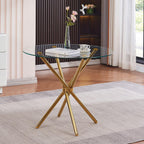 36" Round Glass Dining Room Table with Glass Top and Gold Legs for Kitchen and Dining, Modern Compact Round Dinner Table for Apartment Small Spaces