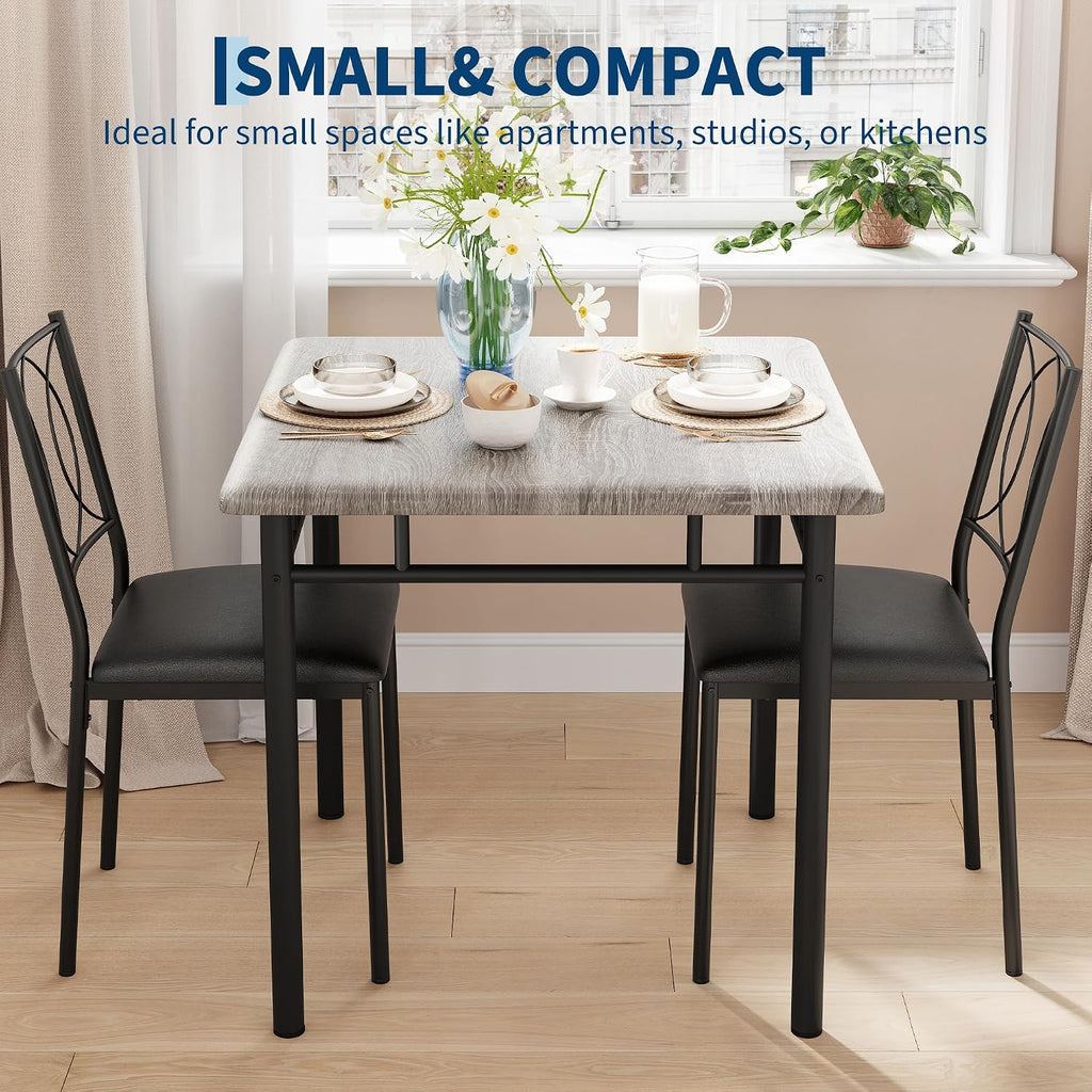Garvee Dining Table Set for 2, Small Kitchen Table with Upholstered Chairs | Farmhouse Wood Dining Table Chairs for Kitchen Room, Small Spaces, Apartment