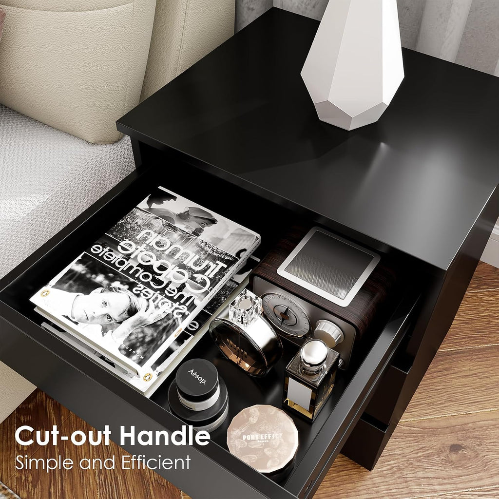 FOTOSOK Nightstands Set of 2, Black Nightstand with 3 Drawers for Bedroom | Black Nightstand Set of 2 for Bedroom, Handless Bedside Table with Silent Design, Side End Table for Small Spaces/Apartment