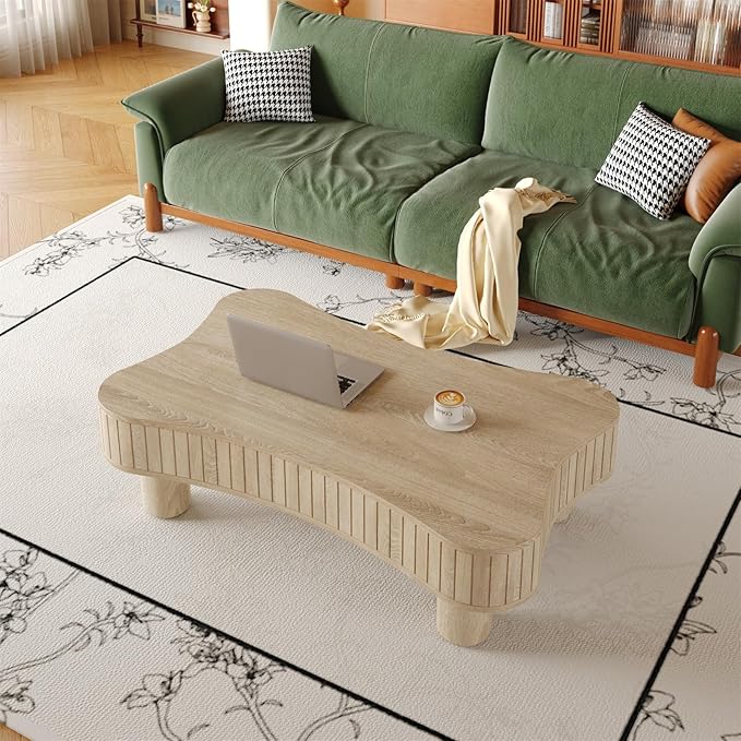 42.5'' Modern Lift Top Coffee Table for Living Room, Solid Wood Center Table, Fluted Panel Design, Storage Compartments, 42.5x27.2 Inch Surface, Hydraulic Lift Mechanism, Easy Assembly