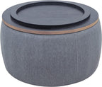 Round Ottoman, Ottoman with Storage, Coffee Table 2 in 1 Function, End Table for Living Room, Hallway, Bedroom (Dark Grey)