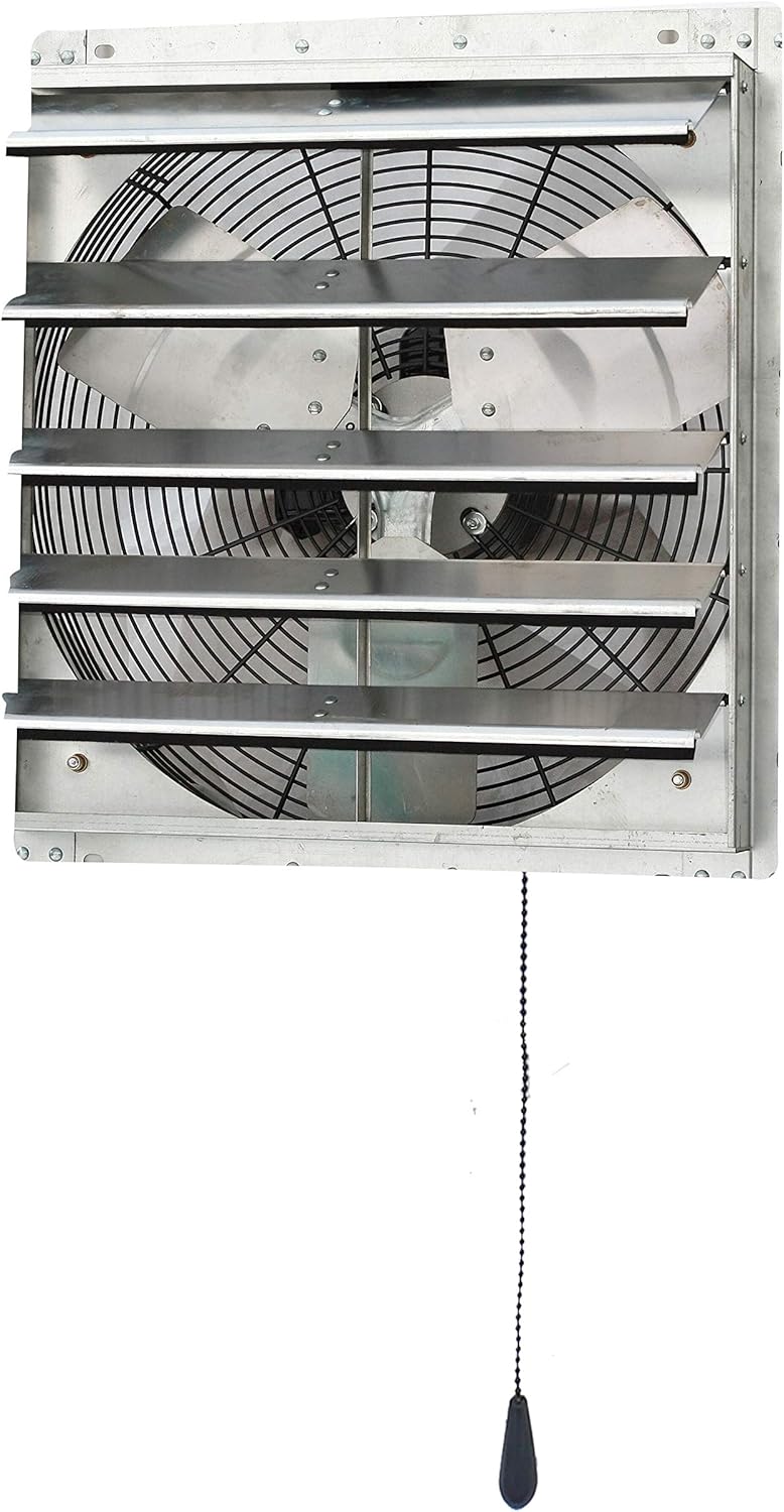 iLIVING 18" Wall Mounted Shutter Exhaust Thermostat Control-3 Speeds Vent Fan for Home Attic, Shed, or Garage Ventilation, 1736 CFM, 2600 SQF Coverage Area, Variable, Silver