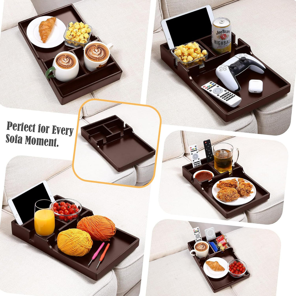 Nnewvante Couch Insert Tray, 2-in-1 Insert & Flat Sofa Organizer Bamboo with 4 Compartments,Fits Seat Gaps or Ottomans,for Snacks, Drinks, Remotes,15.35x9.84-inch,Brown