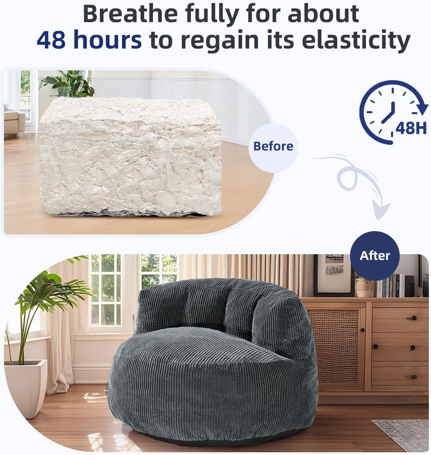 MASVIS Bean Bag Chair,3ft Memory Foam Bean Bag Chair for Adults Kids Teens,Soft Velvet Comfy Floor Chair with Supportive Backrest,Lazy Sofa Lounge Chair for Living Room Game Room,Portable Sofa,Grey