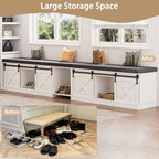 L Shaped Corner Bench with Storage, Farmhouse Breakfast Nook with Cushion & Sliding Barn Door, Entryway Shoe Storage Bench, Kitchen, Dining Room, Living Room, White & Grey