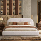 Kenhome Queen Size Boucle Cloud Bed Frame, Upholstered Platform Bed with Curved Headboard & Solid Wood Frame, Luxurious & Easy Assembly (Beige, Queen (U.S. Standard))