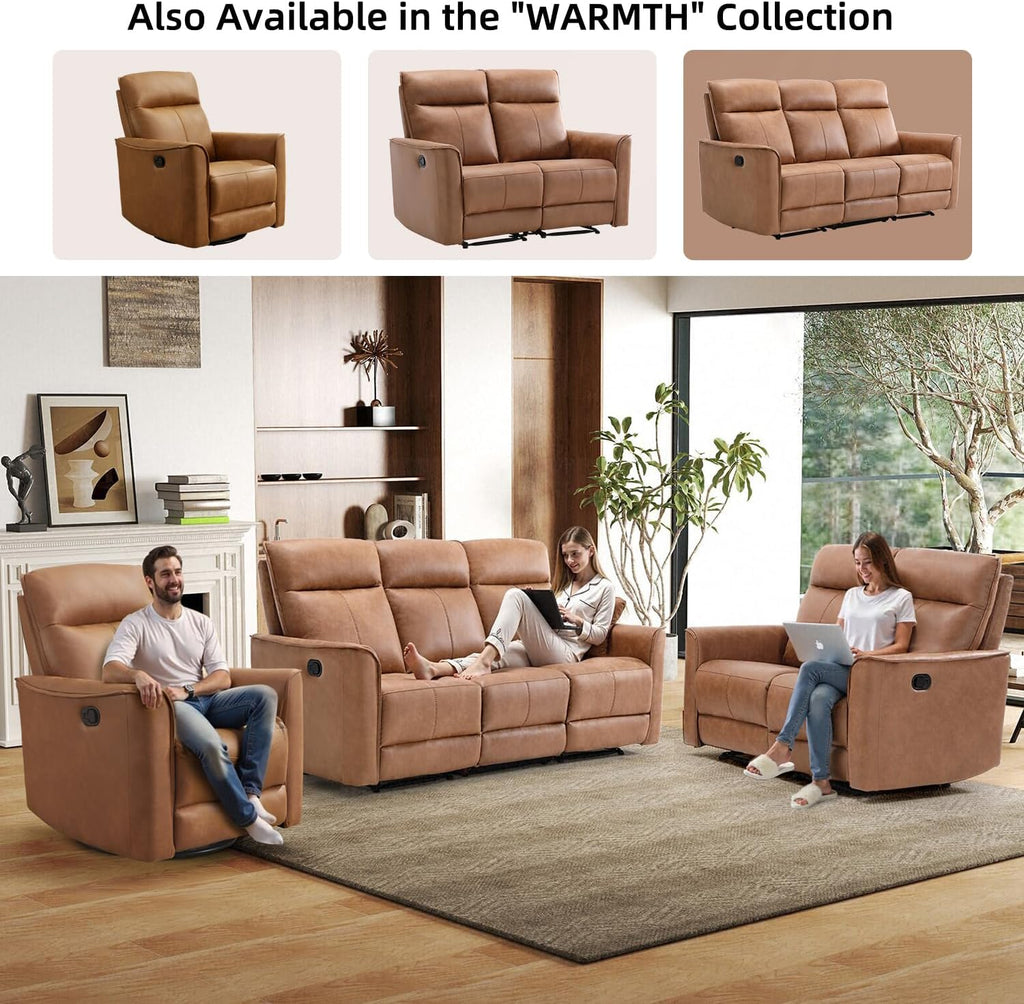 CANMOV Manual Loveseat Recliner Sofa, Wall-Hugger 3 Seat Reclining Love Seat Couches, Leathaire Reclining Sofa Set, 3-Seater Recliner Chair for Living Room, Office, Apartment, Brown