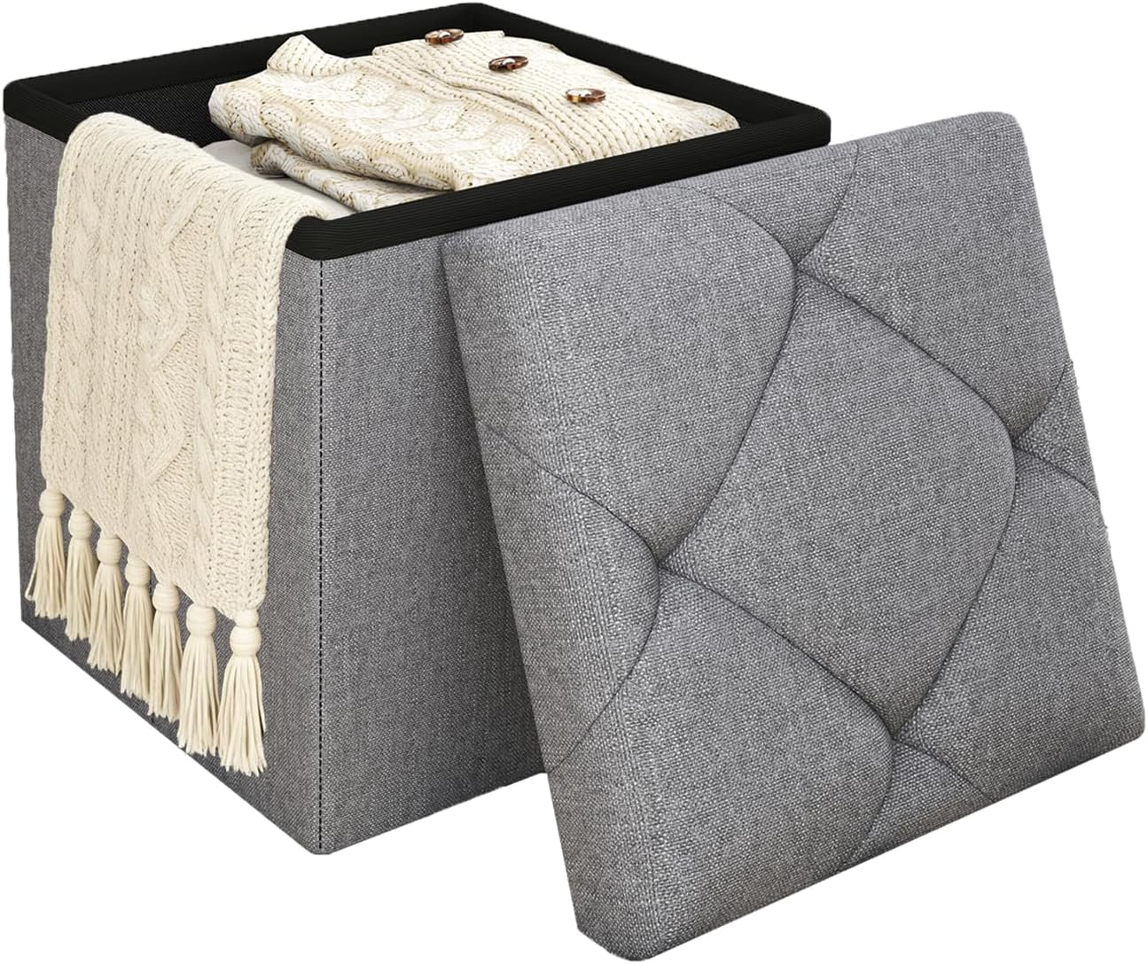 Storage Ottoman Footrest Stool Small Ottoman with Storage,35 Inches Foldable Ottomans Foot Rest Footstool Bench Ottoman with Storage Bench for Living Room Bedroom Dark Grey（15Wx15Dx15H
