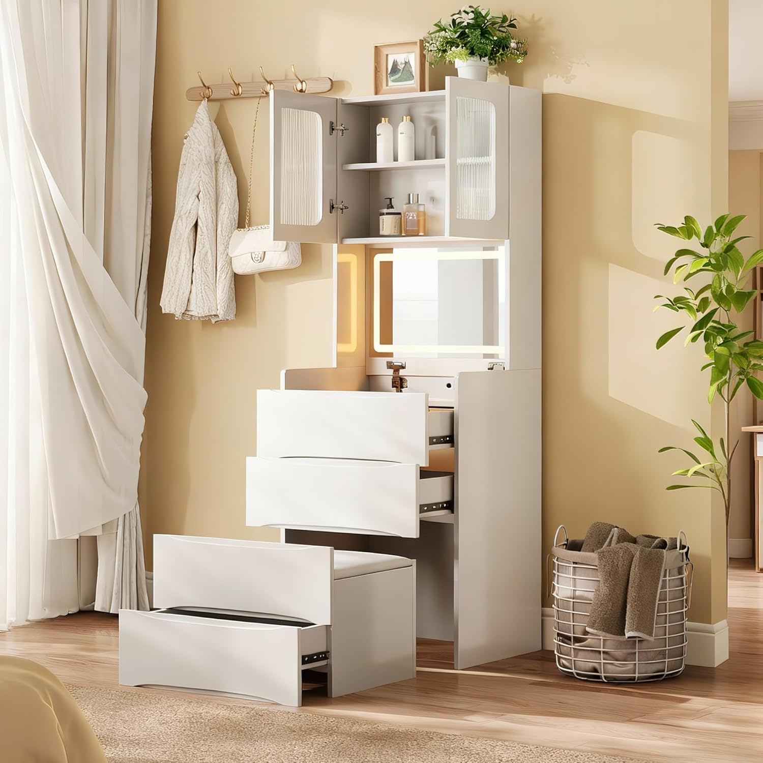GOWE Vanity Table Set with Storage Adjustable Modern Contemporary for Bedroom Furniture