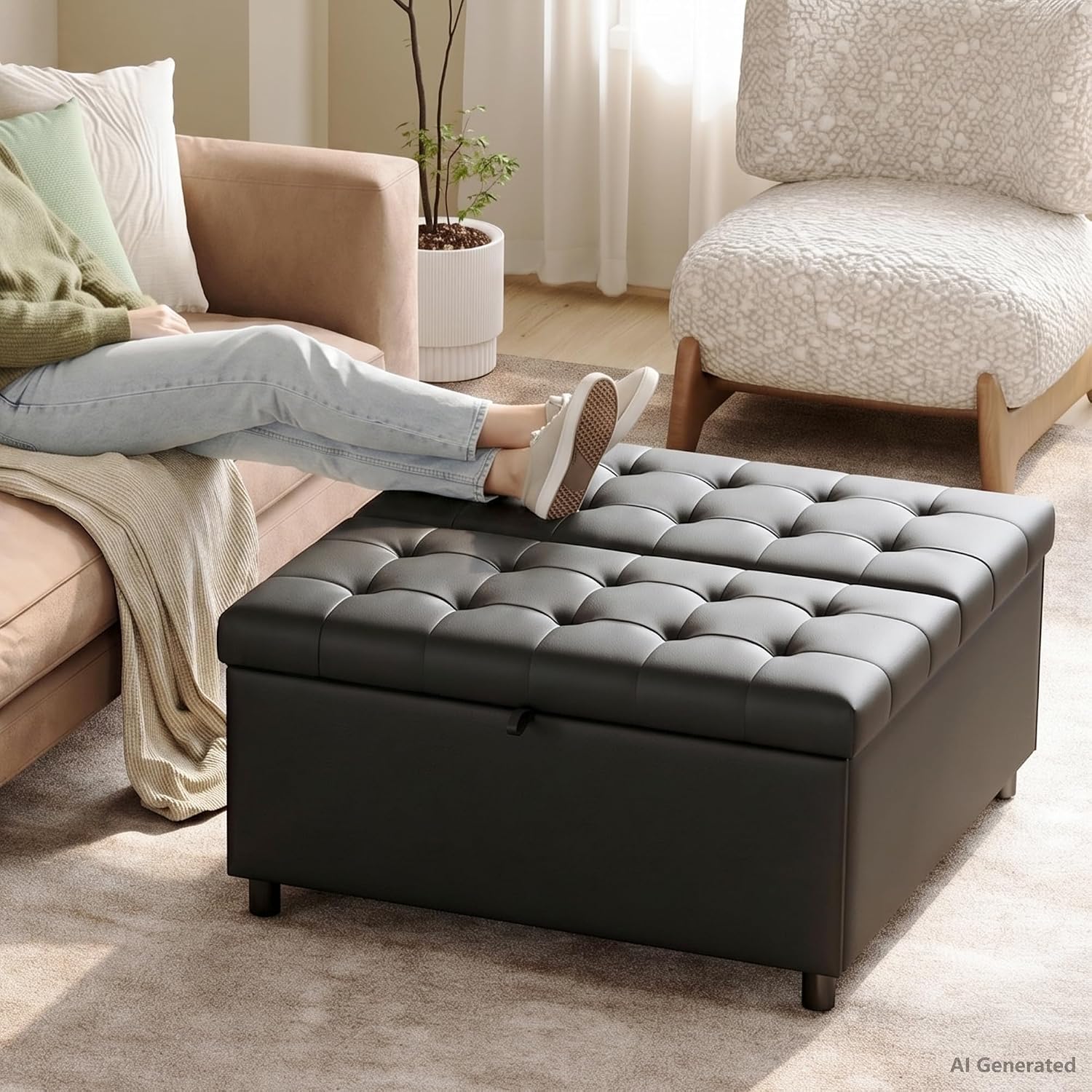 Black Leather 36 Inch Extra Large Lift Top Living Room Storage Ottoman | LINLUX Tufted Upholstered Shoe Storage Entry Bench, Bed Benches For Foot Rest, Lift Footrest For Dorm Bedroom Office