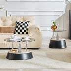 Nesting Coffee Table Set of 2, Modern Round Tempered Glass Center Table | Modern Tempered Glass Side Tea Table with Heavy Duty Metal Disc Base for Small Apartment Space Saving Furniture Décor, Black