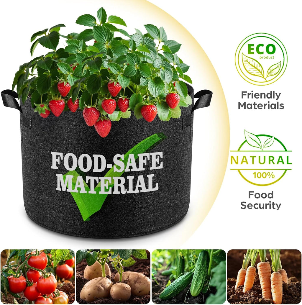 5 Pack 5 Gallon Grow Bags, Thickened Nonwoven Fabric Planter Pots with Handles, Heavy Duty 300G Garden Pots for Tomato, Potato and Vegetable