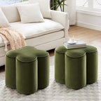 Zesthouse Flower Pouf Ottomans Foot Rest Set of 2, Velvet Fabric Poofy Ottomans Footstool for Sofa Couch, Modern Living Room Stool Seats for Hallway, Cute Square Vanity Stools for Bedroom Dorm, Green