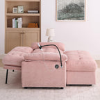 Chaise Lounge Chair Indoor with Storage Ottoman, Comfy Chenille Tufted Loveseat Sofa Chair with USB & Phone Holder, Upholstered Adjustable Backrest Lounge Sofa Chair for Living Room, Bedroom, Pink