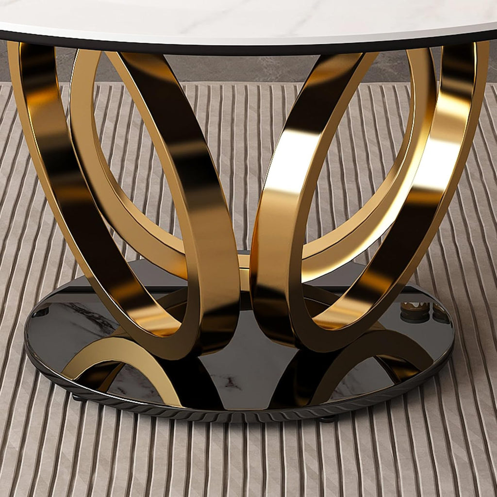 59" Round Dining Table with 360° Rotating Lazy Susan, Scratch & Heat Resistant Sintered Stone Tabletop, Marble Style Kitchen Dining Table, Perfect for Dining Room