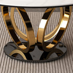 59" Round Dining Table with 360° Rotating Lazy Susan, Scratch & Heat Resistant Sintered Stone Tabletop, Marble Style Kitchen Dining Table, Perfect for Dining Room