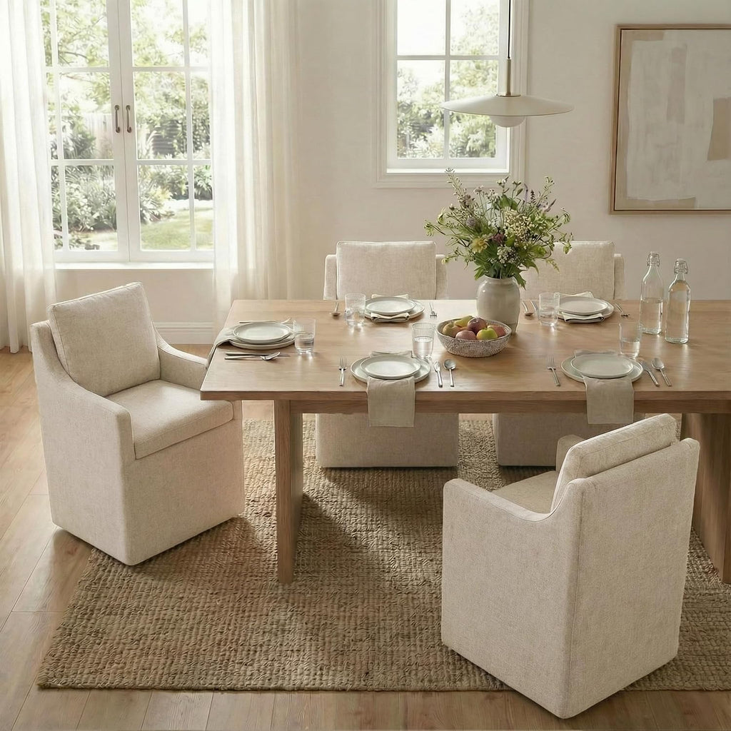KISLOT Upholstered Dining Chairs Set of 1 with Washable Cover, Khaki | Modern Rolling Dining Room Chairs with Casters, Hidden Storage Seat, Linen Look Fabric, Padded Kitchen Accent Chairs