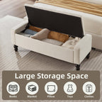 50" W Storage Ottoman Bench with Safety Hinge, Load up to 660 lb Ottoman with Storage, Upholstered Tufted Entryway Bench with Seating for Living Room, Bedroom, (Beige)