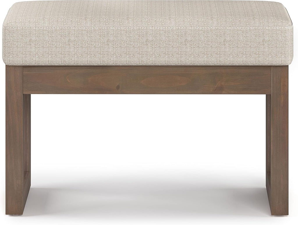 SIMPLIHOME Milltown 27" Wide Tweed Look Fabric Ottoman in Platinum